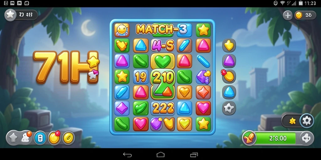 Tampilan gameplay seru 71H dengan elemen Match-3 yang menarik.