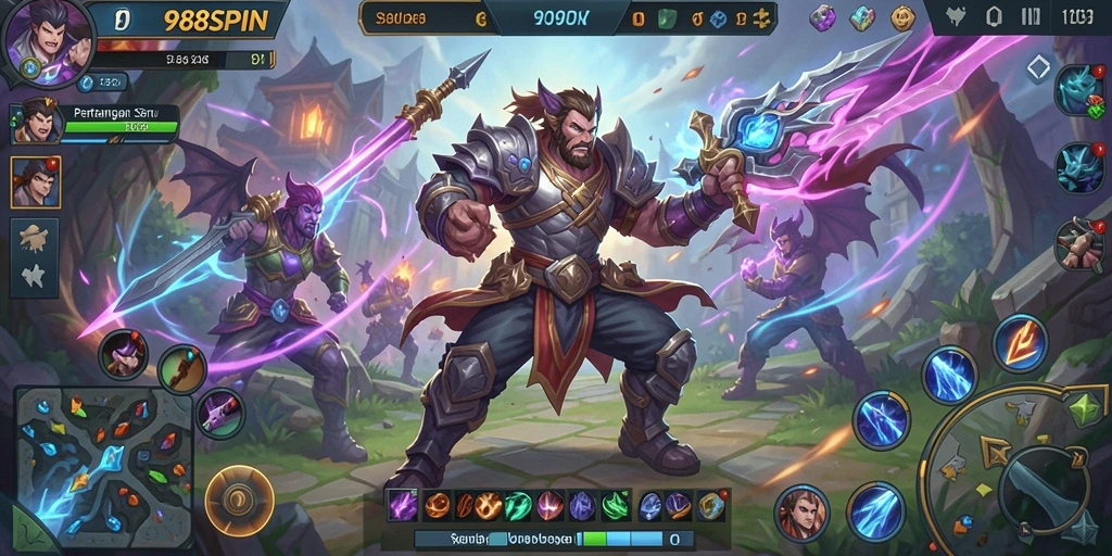 Tampilan seru dari gameplay 988SPIN saat pertarungan MOBA.