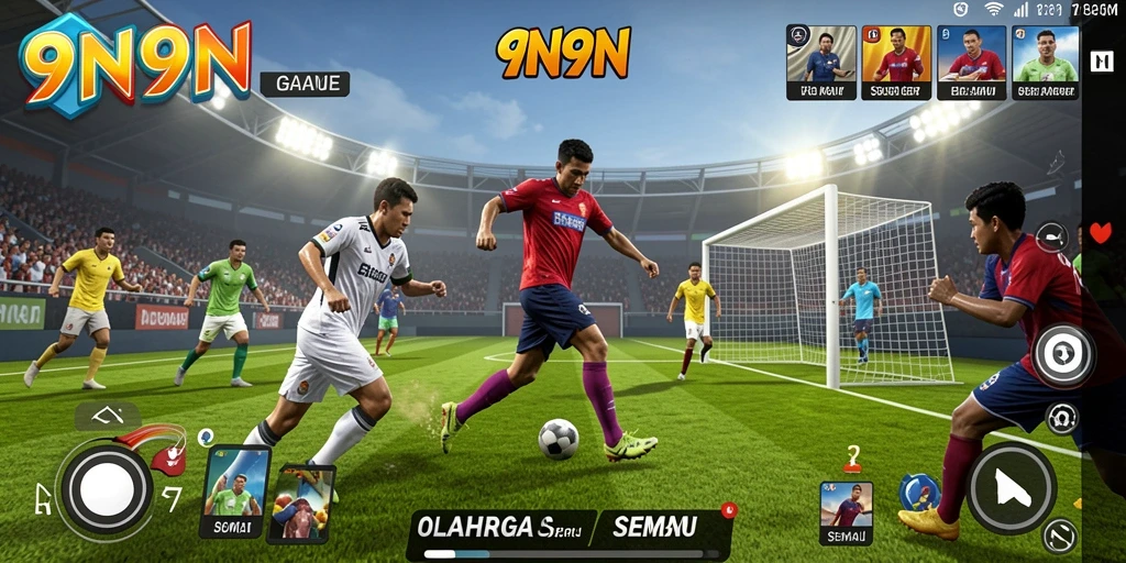 Screenshot menampilkan aksi seru dalam pertandingan olahraga di 9N9N.