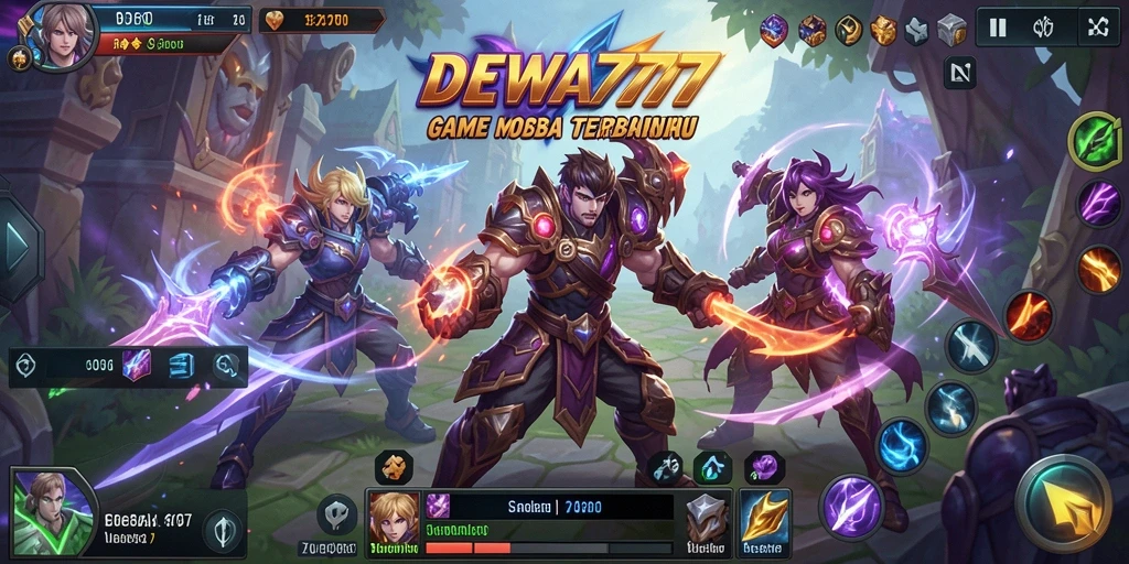 Tampilan aksi seru dari gameplay DEWA777 di arena MOBA.