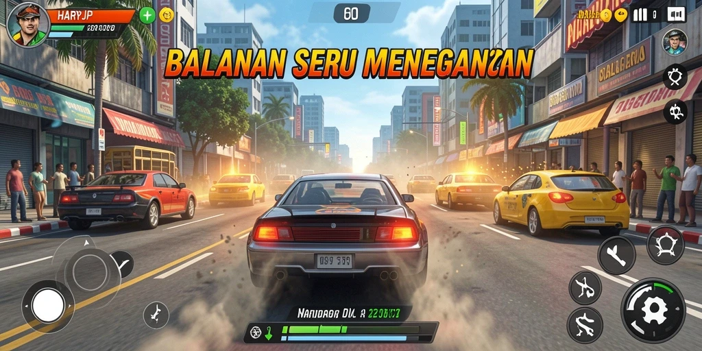 Screenshot gameplay HARAPJP yang menampilkan aksi balapan yang mendebarkan.