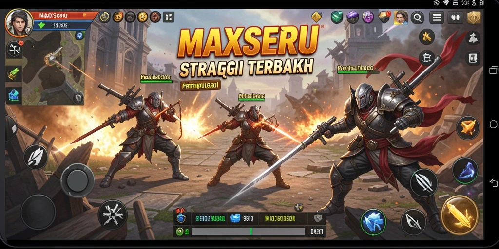 Screenshot gameplay <strong>MAXSERU</strong> yang menunjukkan pertempuran strategi yang mendebarkan.