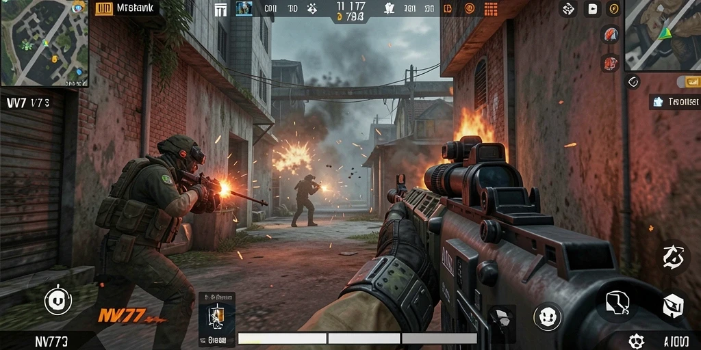 Tangkapan layar gameplay NV77 menampilkan aksi seru di medan perang.