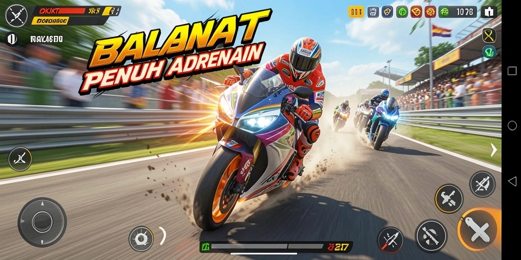 Tampilan gameplay balapan motor yang mendebarkan di OKJKT.