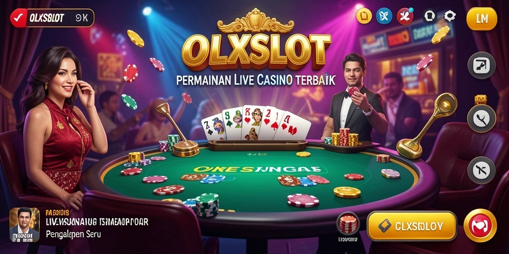 Tampilan utama OLXSLOT menampilkan dealer langsung dalam suasana kasino yang mendebarkan.
