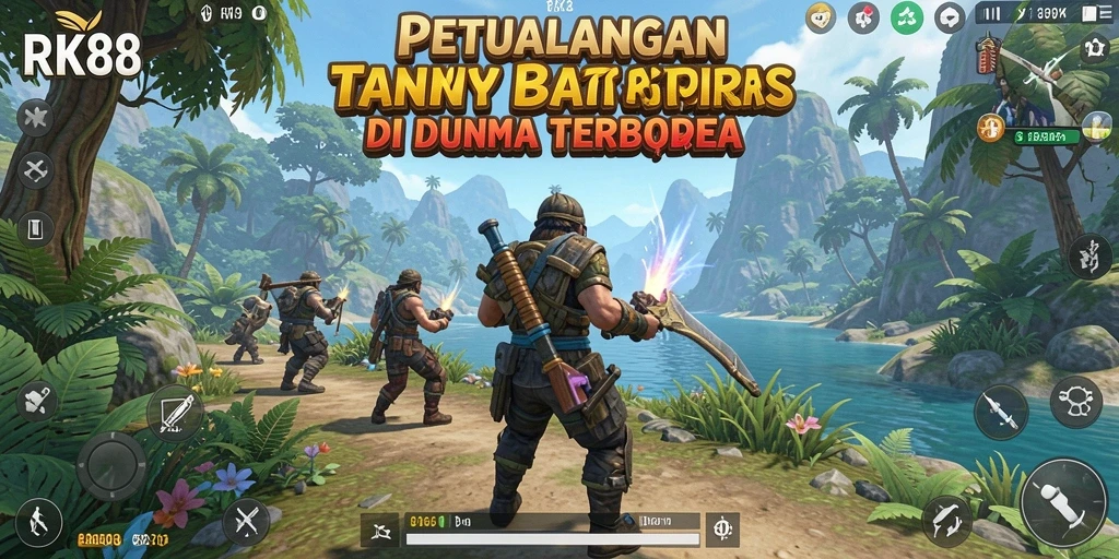 Tangkapan layar gameplay <strong>RK88</strong> menampilkan dunia terbuka yang luas dan menjelajahi keindahan alam.