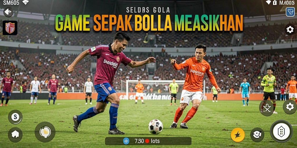 Tampilan gameplay menakjubkan dari SM605 dengan aksi sepak bola yang seru.