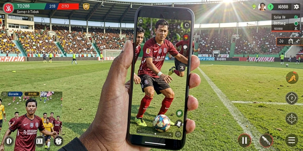 Tangkapan layar TO288 menunjukkan aksi sepak bola yang intens.